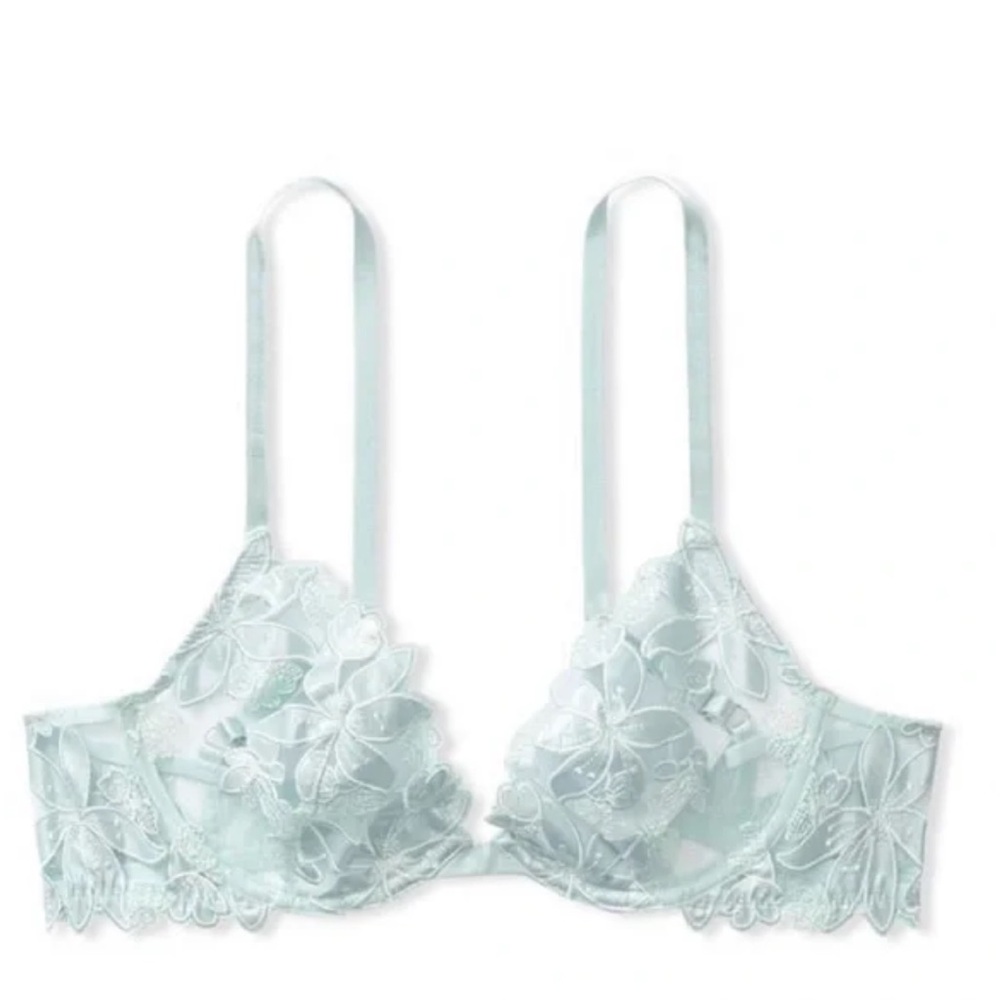 Victoria's Secret Baby Blue Sheer Floral Lace Bra